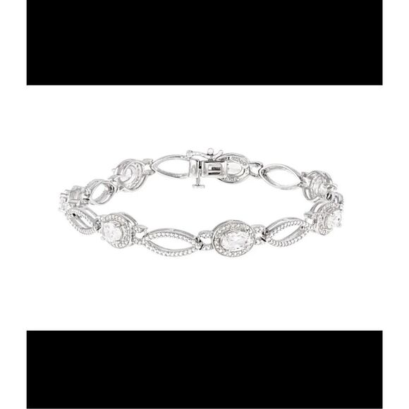 3.61 Ct. Oval Halo Design White Sapphire Gemstone Tennis Bracelet - Picture 1 of 6